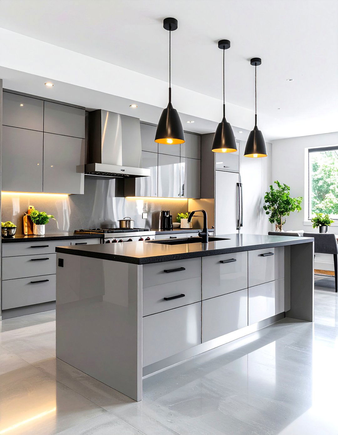 Urban Contemporary Kitchen With Dark Countertops and Light Cabinets - 20 kitchen with dark countertops and light cabinets