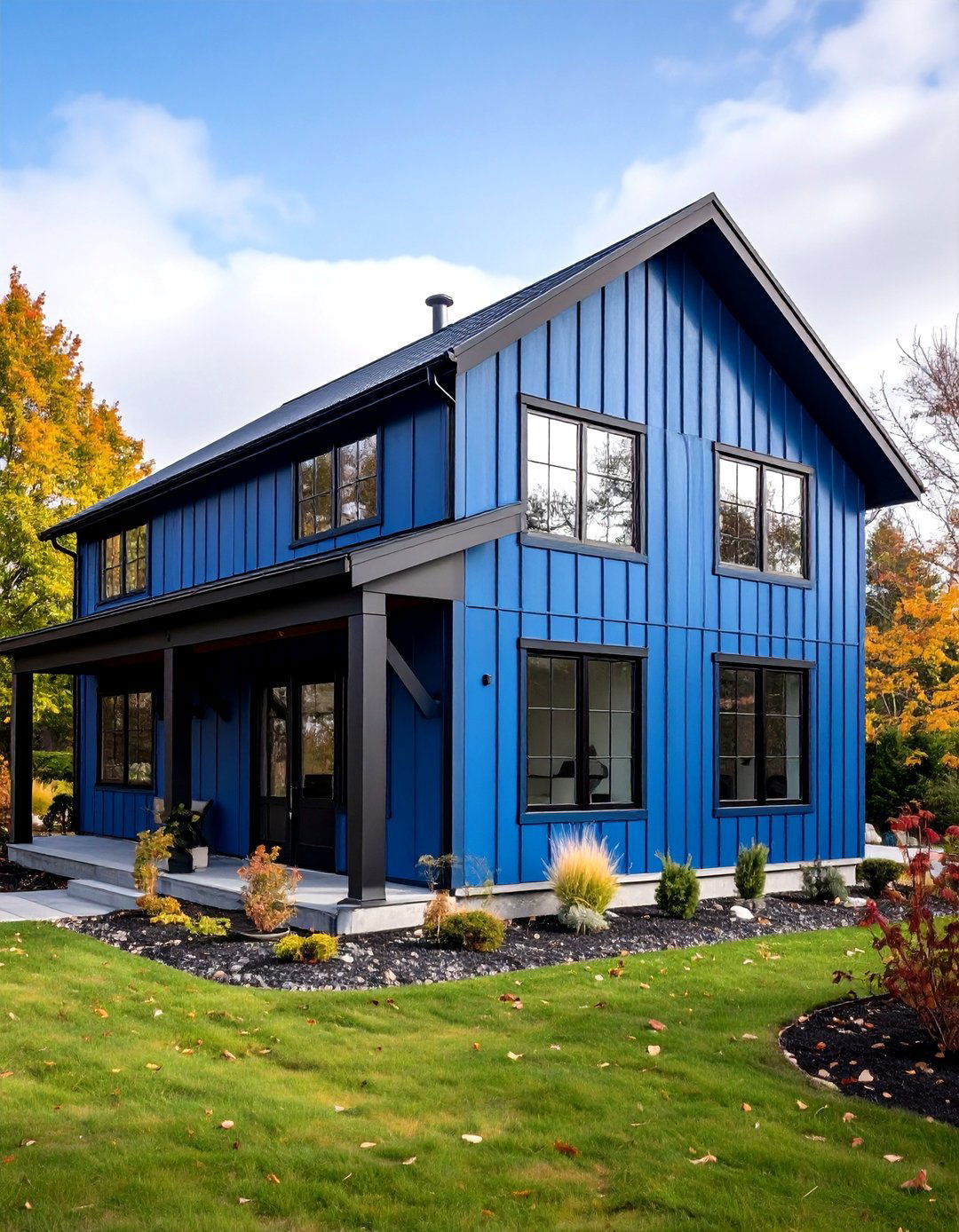 Urban Industrial Chic Blue House - 20 Blue House With Black Trim Ideas