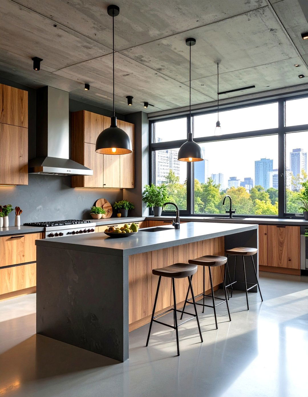 Urban Light Wood Cabinet Kitchen with Concrete Accents - 20 Kitchens With Light Wood Cabinets