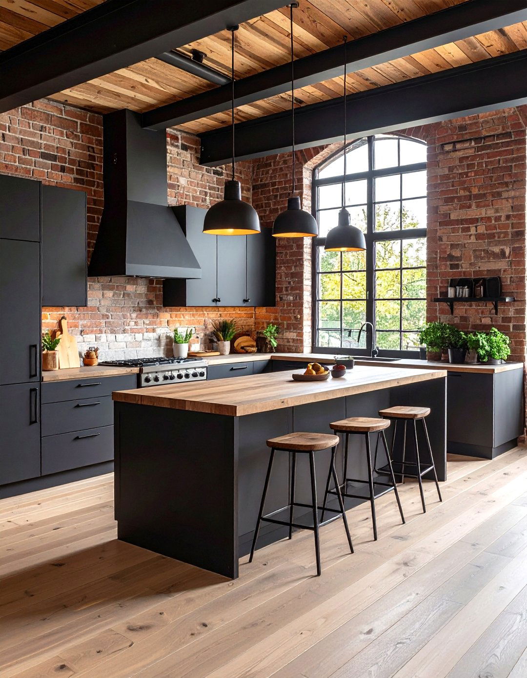 Urban Loft Kitchen With Black Cabinets And Concrete Wood Composite Countertops - 20 Kitchen With Black Cabinets And Wood Countertops Ideas