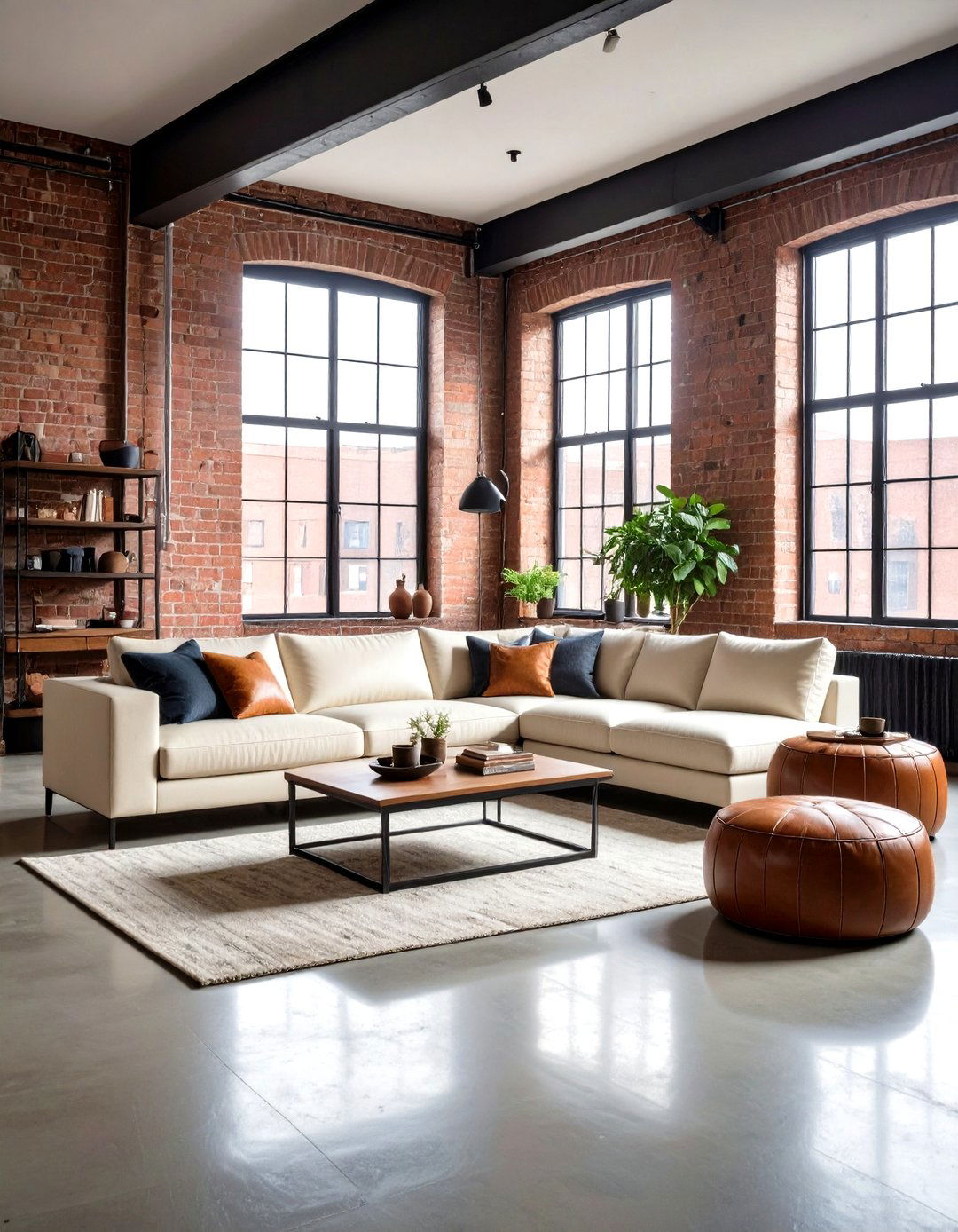 Urban Loft Look with a Cream Sectional - 20 Cream Couch Living Room Ideas