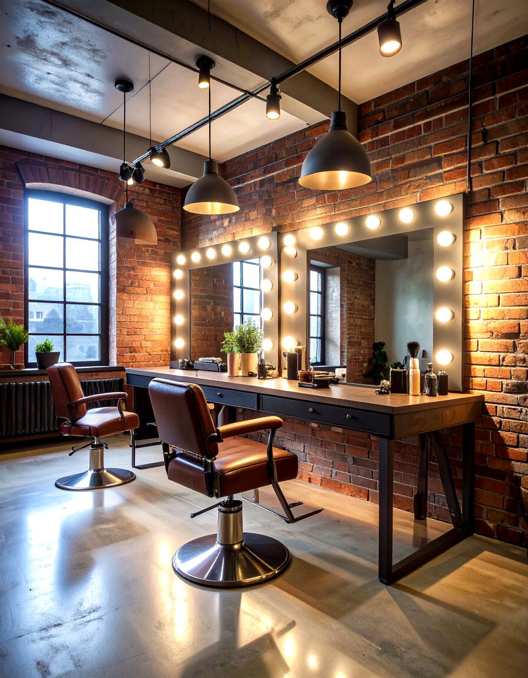 Urban Loft Makeup Room with Exposed Elements - 20 Makeup Room Ideas