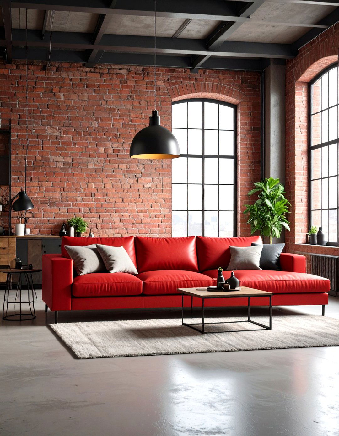 Urban Loft Red and Grey Living Room with High Ceilings - 20 Red and Grey Living Room Ideas