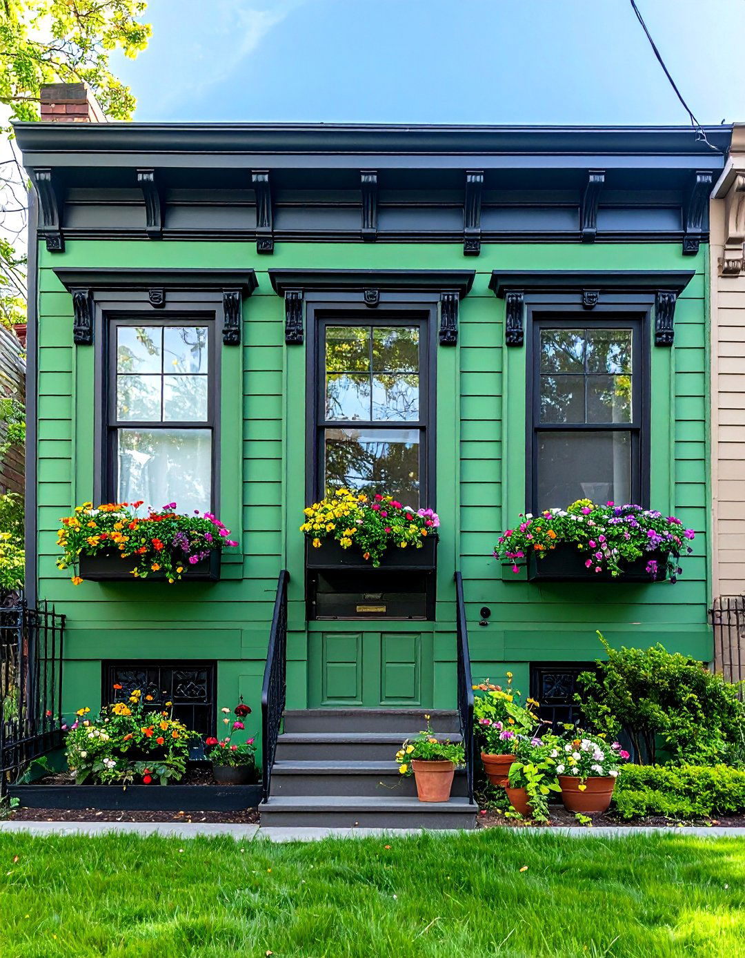 Urban Row House Reinvention - 20 Forest Green House With Black Trim