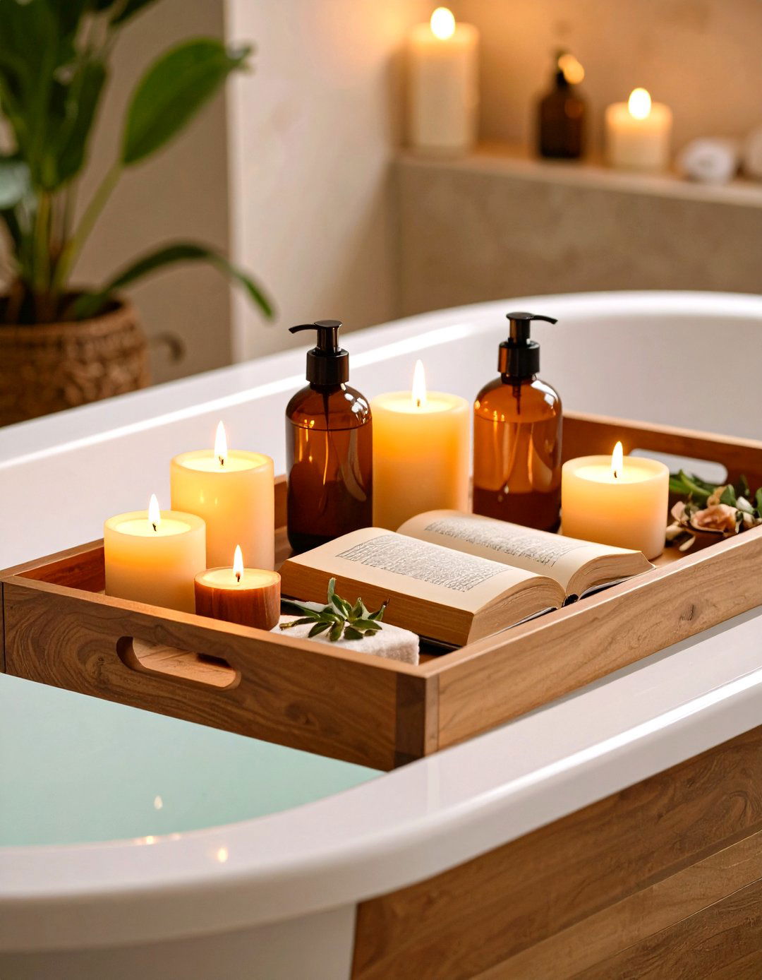 Use Bath Trays for Extra Space - 20 Small Bathroom Storage Ideas