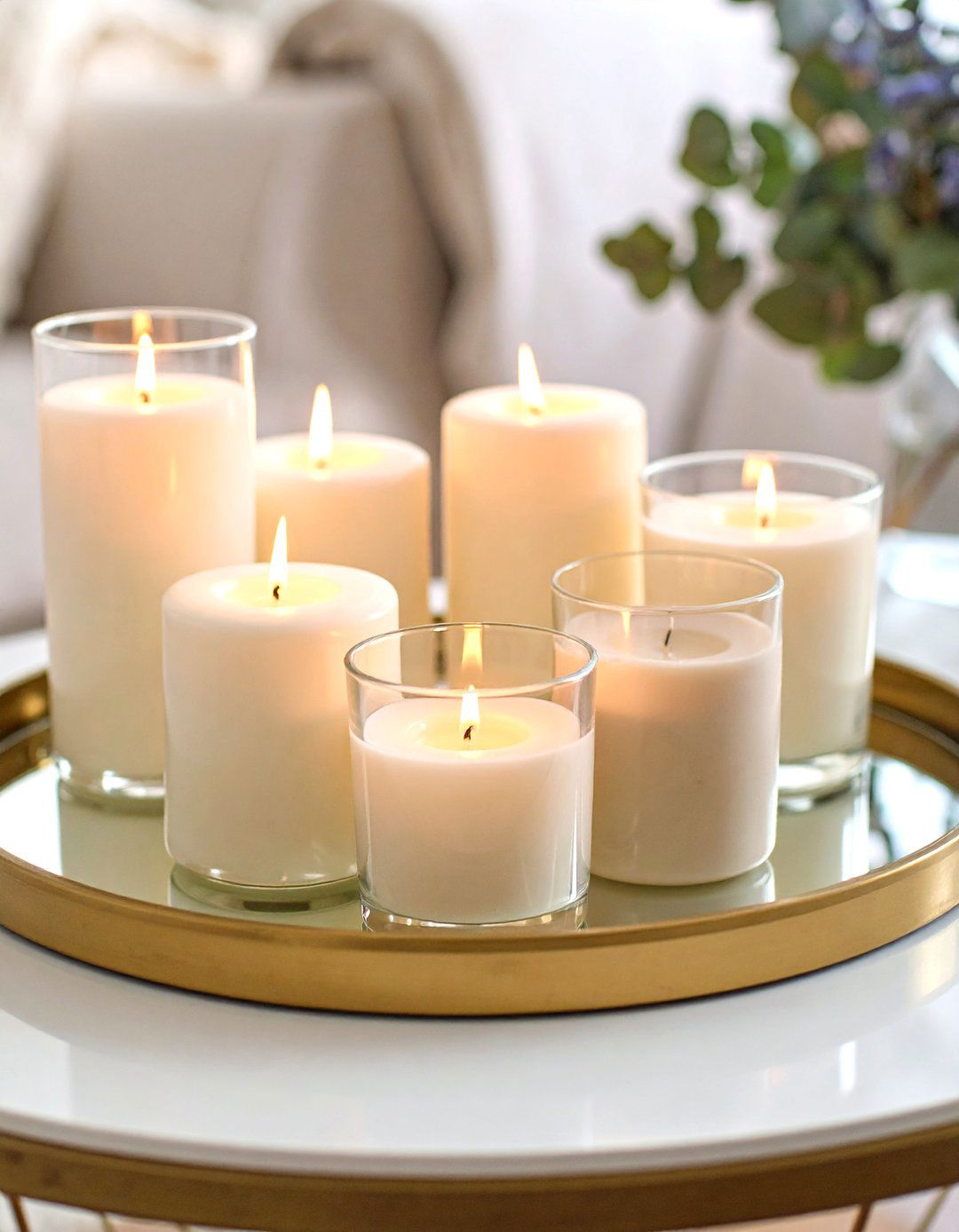Use Candlelight to Enhance Golden Tones - 20 Cream and Gold Living Room Ideas