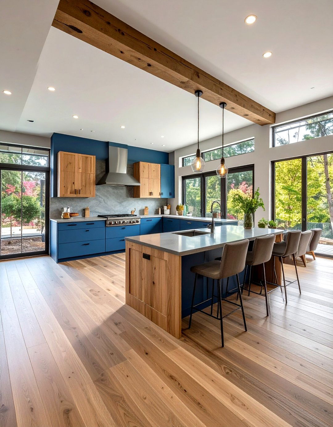 Use Contrasting Flooring Materials to Highlight Levels - 20 Split Level Kitchen Design Ideas