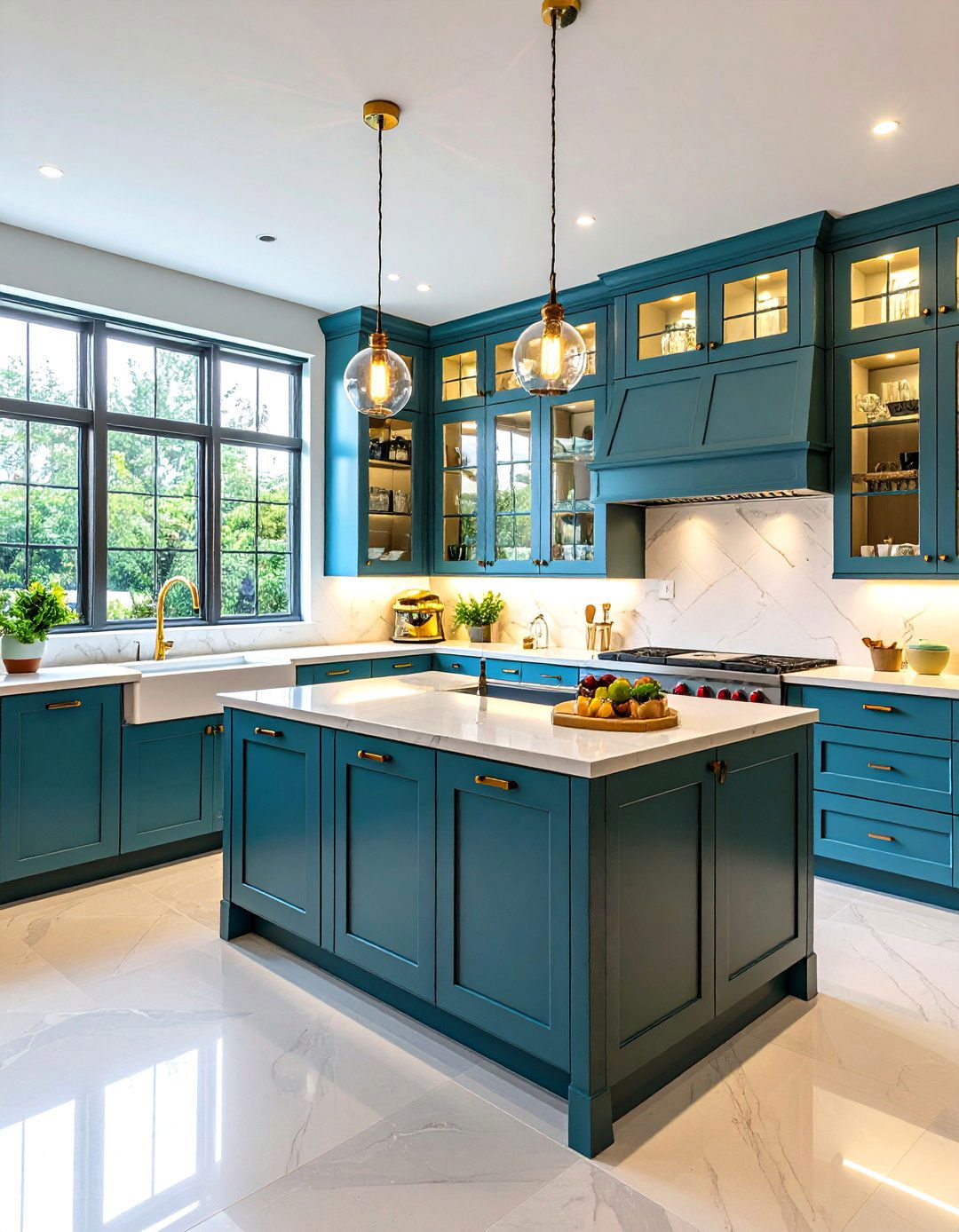Use Mirrored Backsplashes to Expand Space - 20 U Shaped Kitchen Ideas