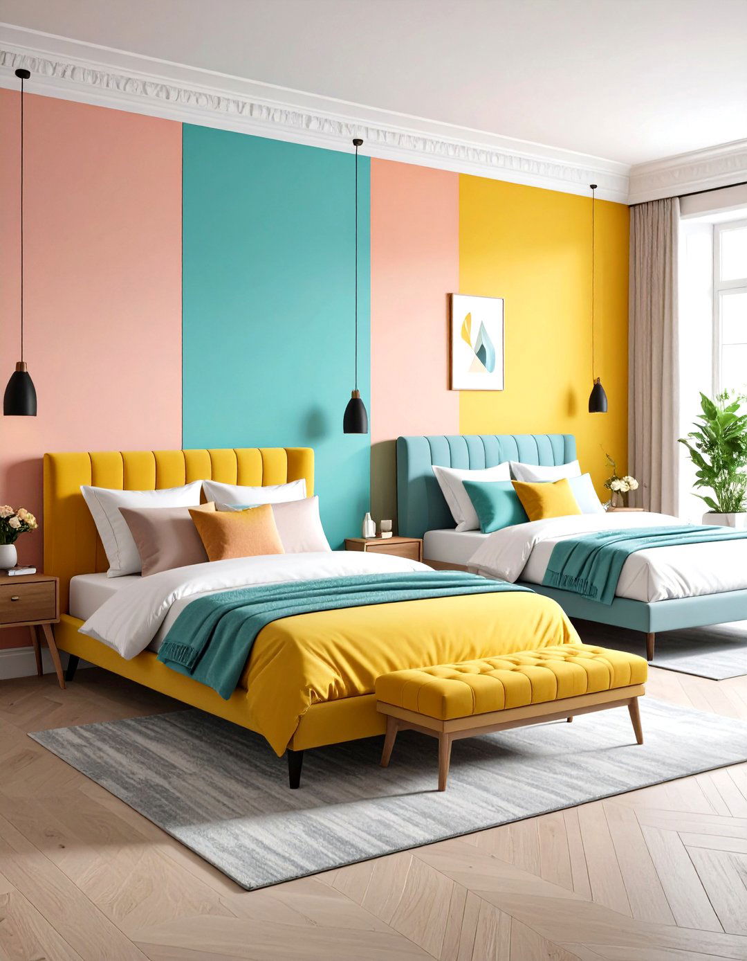 Use Paint to Divide Space - 20 Twin Bedroom Ideas