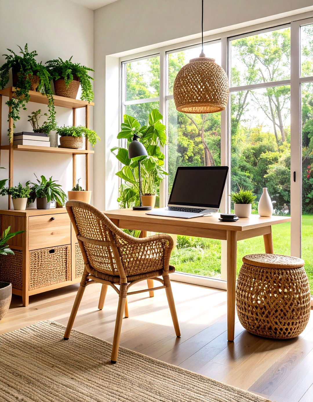 Use Rattan or Wicker Furniture for an Airy Feel - 20 Sunroom Office Ideas
