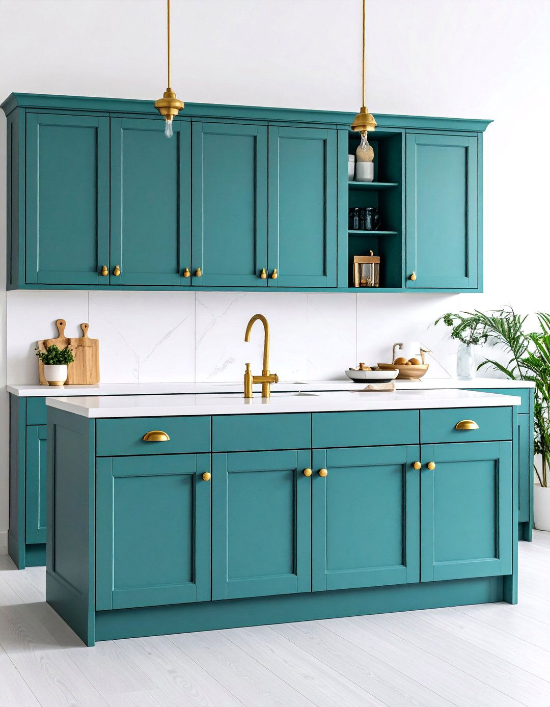 Use Removable Teal Patterned Peel and Stick Wallpaper - 20 Teal and White Kitchen Ideas