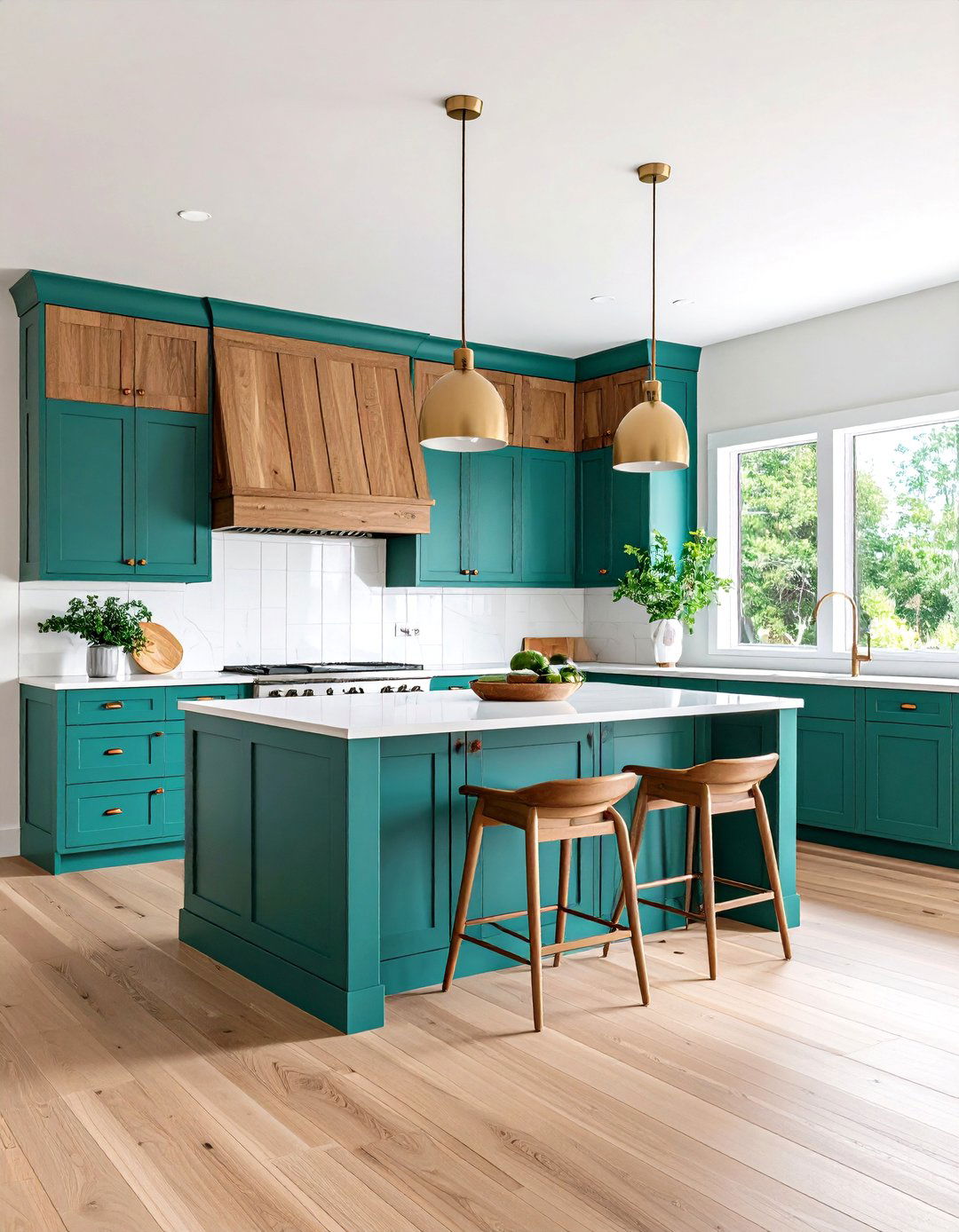 Use White Marble Countertops to Soften Teal - 20 Teal and White Kitchen Ideas