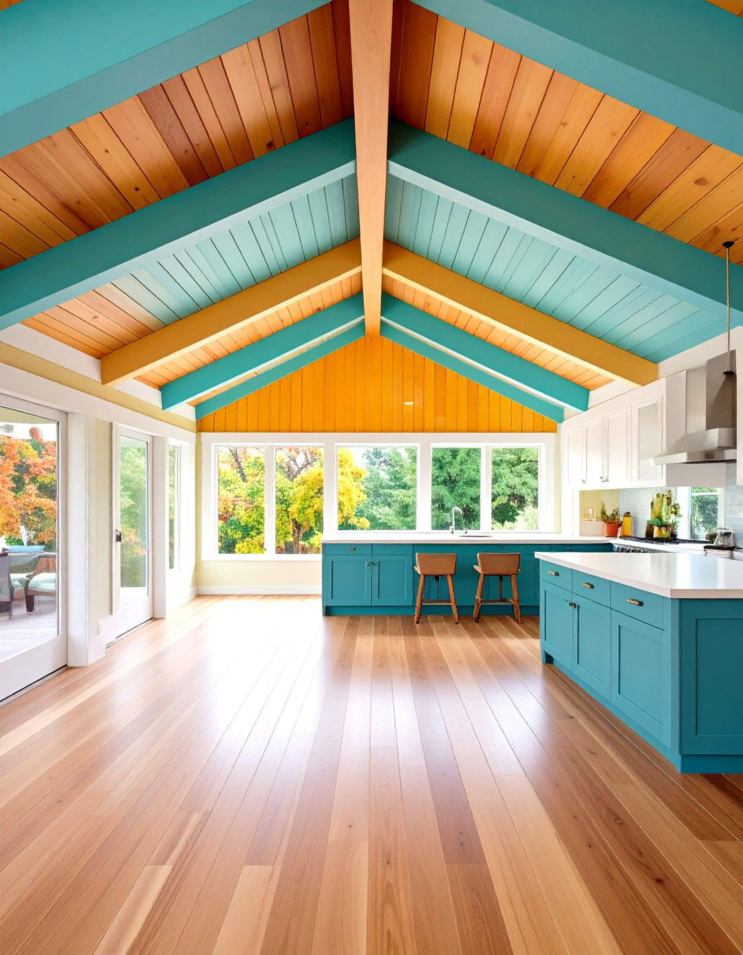 Use Wood Slats or Tongue and Groove Panels - 20 Sloped Ceiling Kitchen Ideas