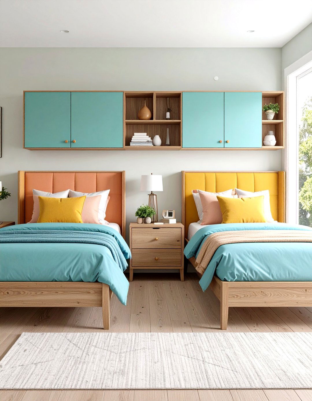 Use an Extra Wide Table - 20 Twin Bedroom Ideas
