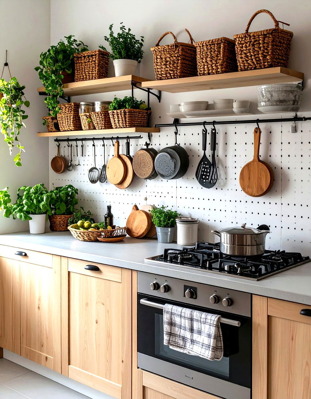 Utilize a Pegboard Wall for Utensils - 20 Small Kitchen Ideas on a Budget