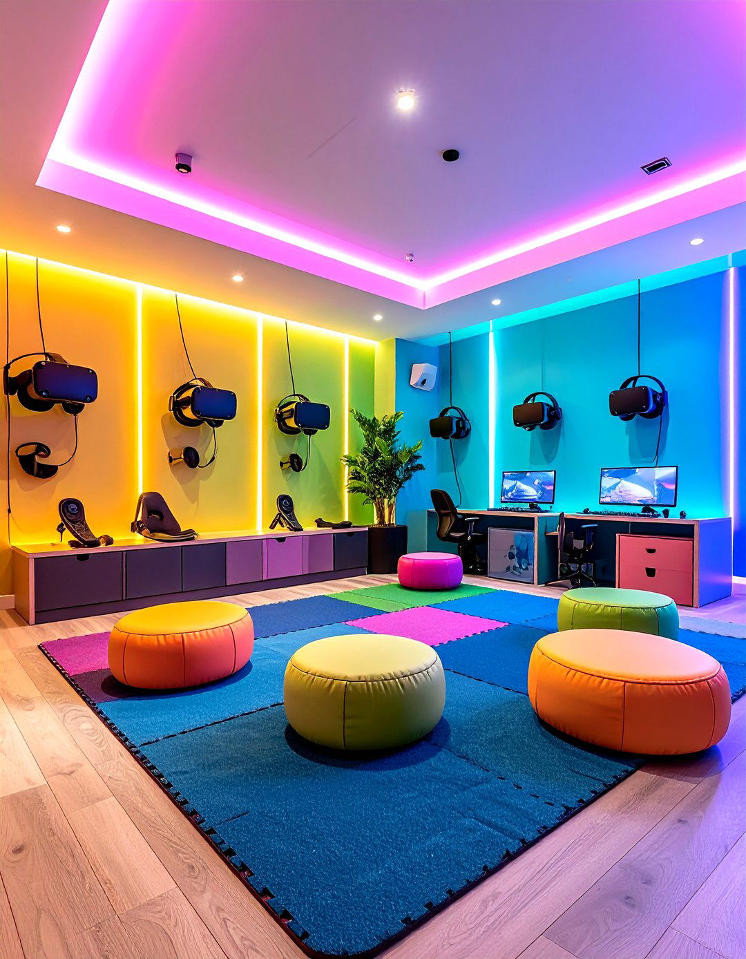VR Play Zone Featuring Rubber Mats in the Garage Game Room - 20 Garage Game Room Ideas