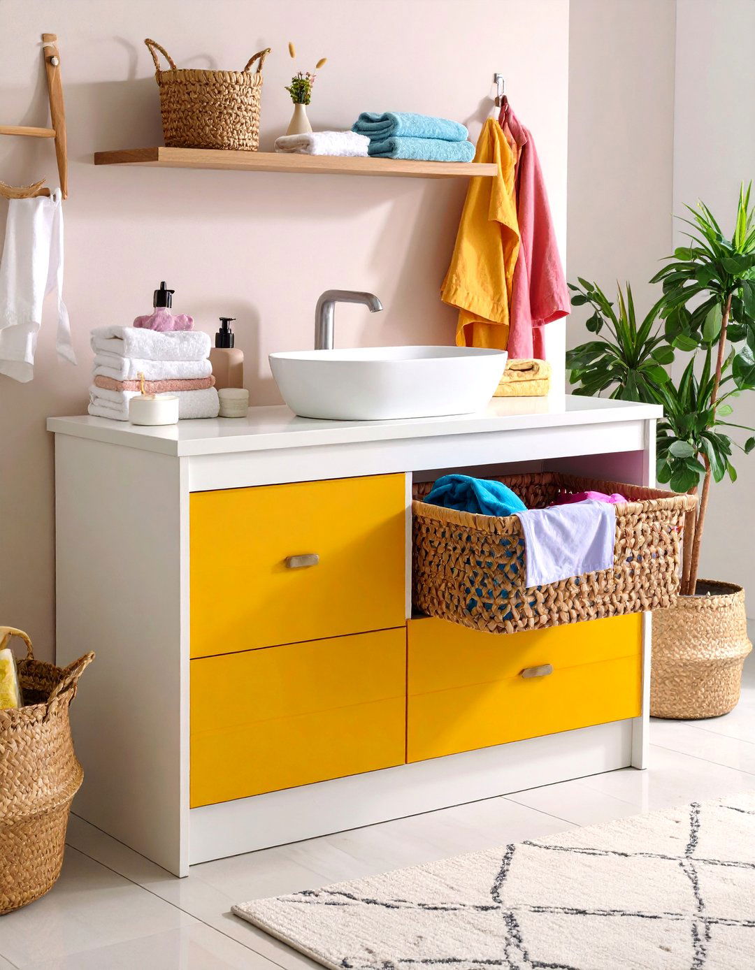 Vanity with Built in Laundry Hamper - 20 Small Bathroom Vanity Ideas