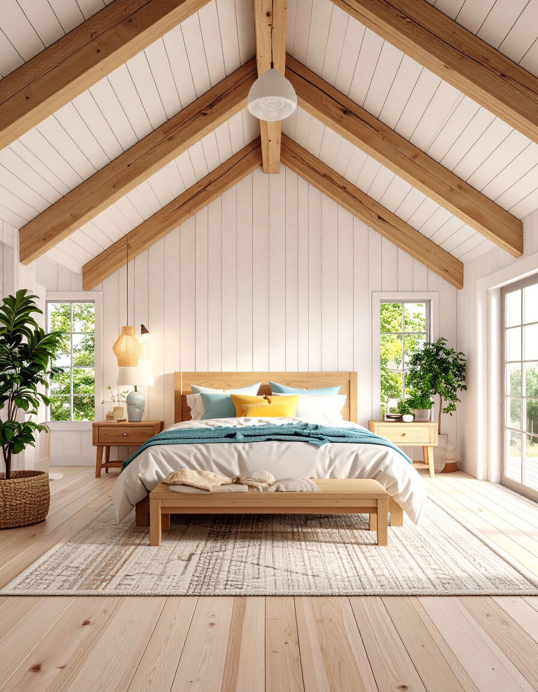 Vaulted Ceiling With White Shiplap - 20 Shiplap Bedroom Ideas