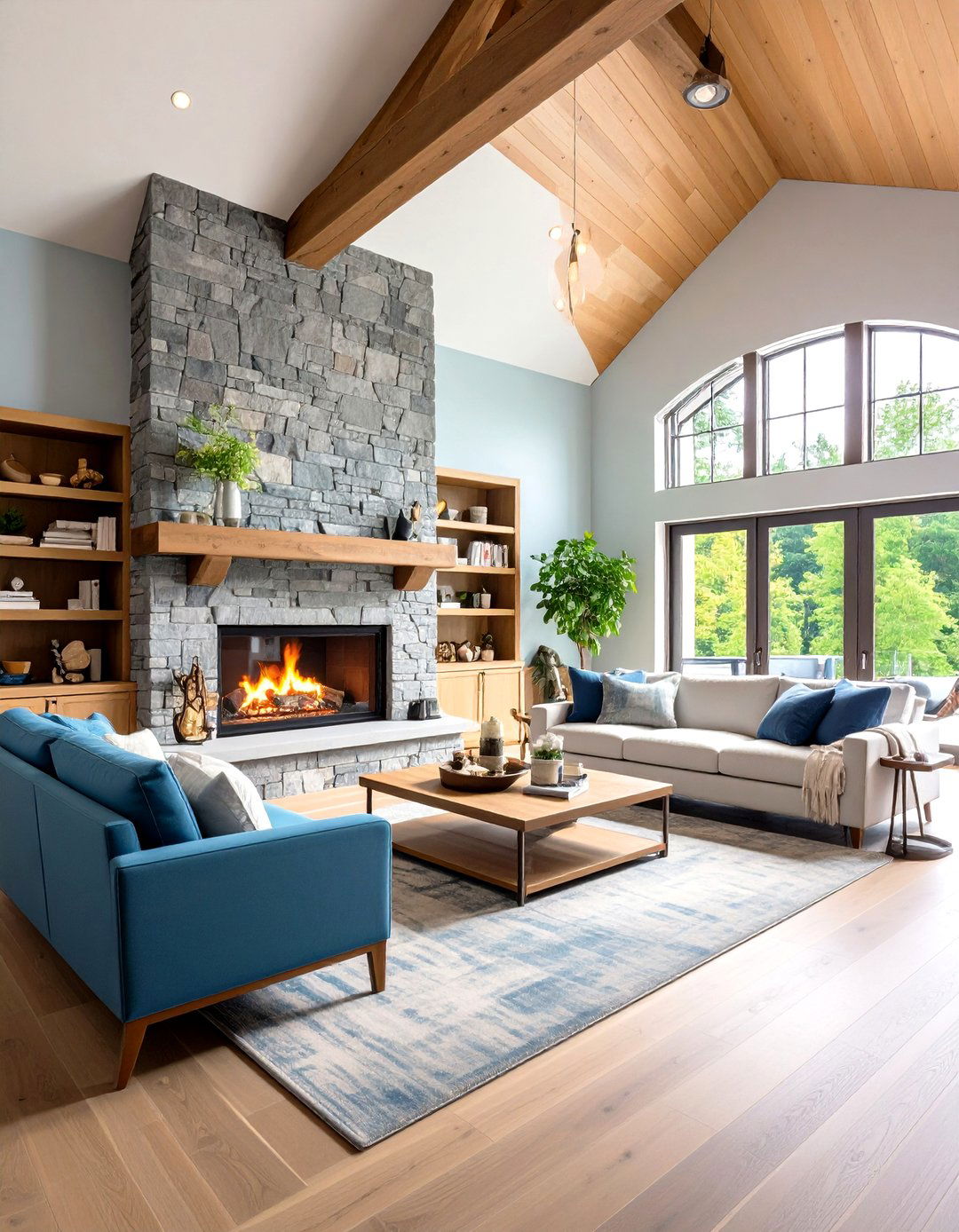Vaulted Ceiling with Elongated Fireplace - 20 Vaulted Ceiling Ideas