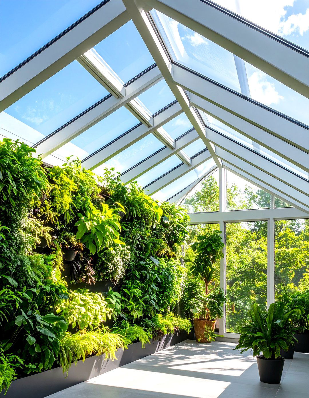 Vaulted Ceiling with Skylight and Green Wall - 20 Vaulted Ceiling Ideas