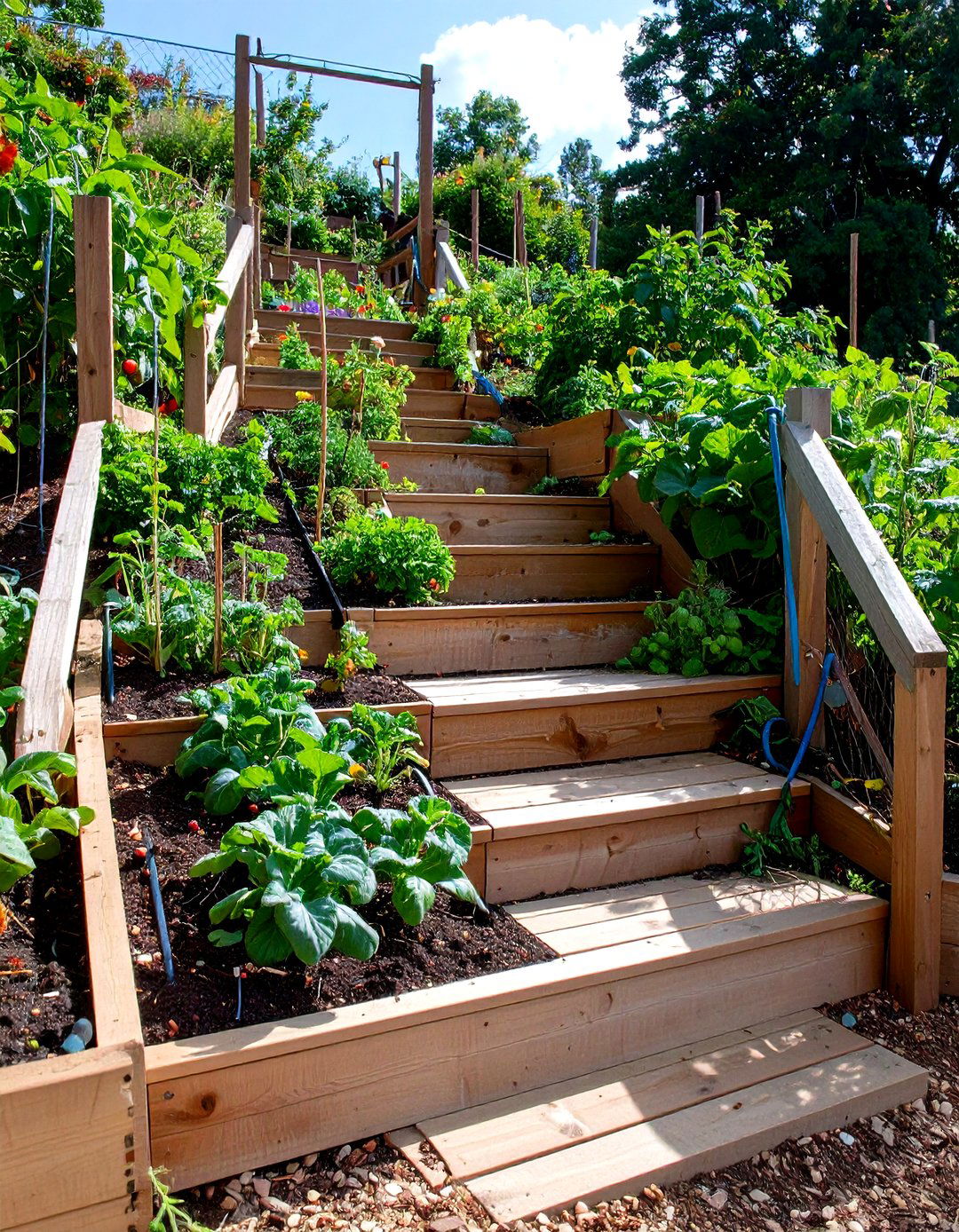 Vegetable Staircase Terraced Garden Maximizes Harvest - 20 Hillside Terraced Garden Ideas