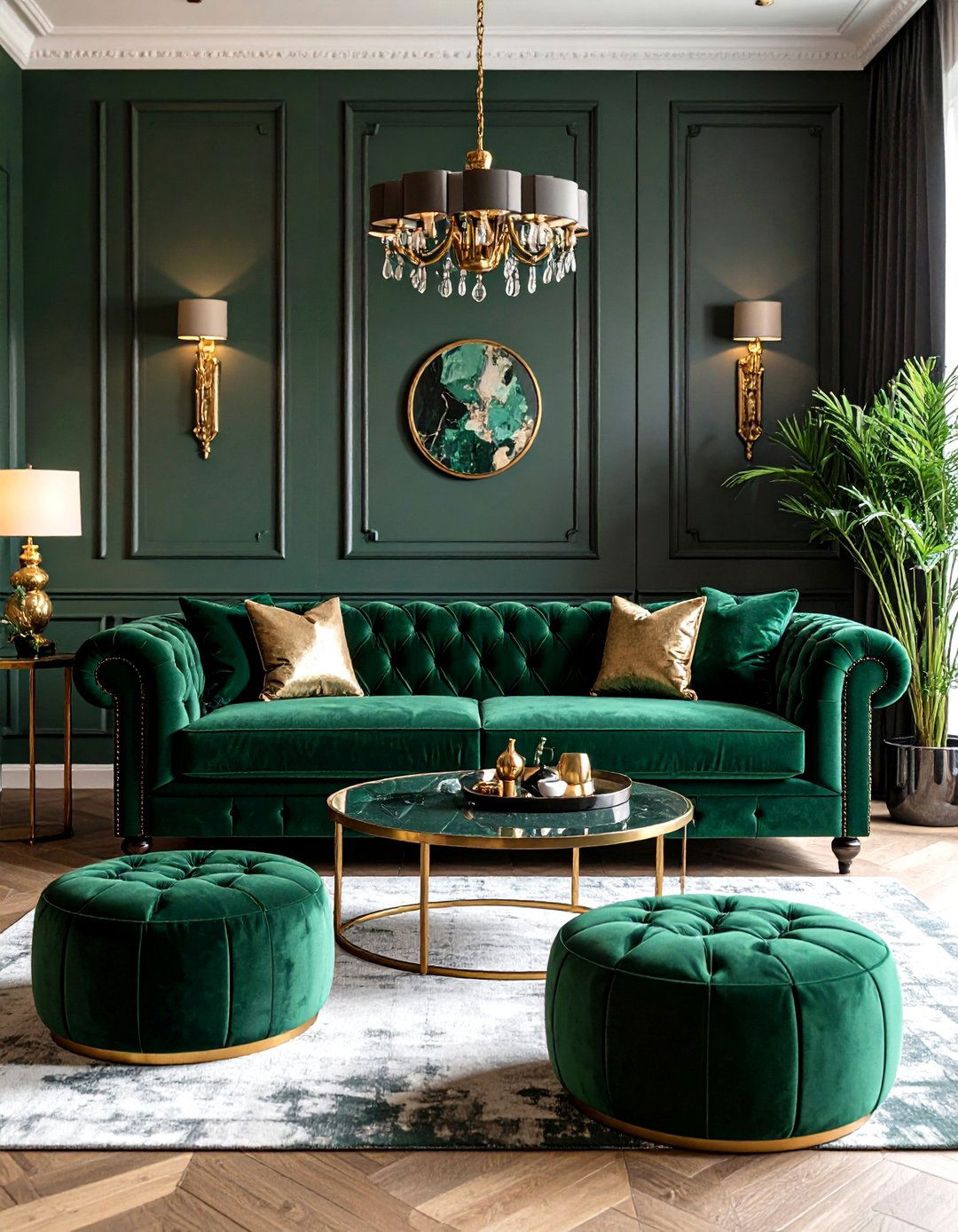 Velvet Chesterfield for Classic Glamour - 20 Emerald Green Sofa Living Room Ideas