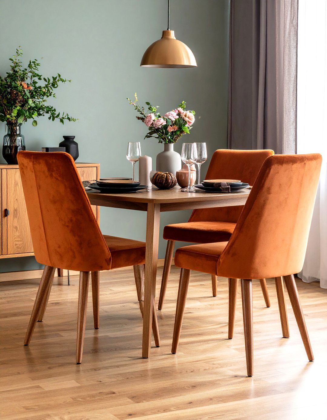 Velvet Dining Room Chairs in Rich Earth Tones - 20 70s Dining Room Design Ideas