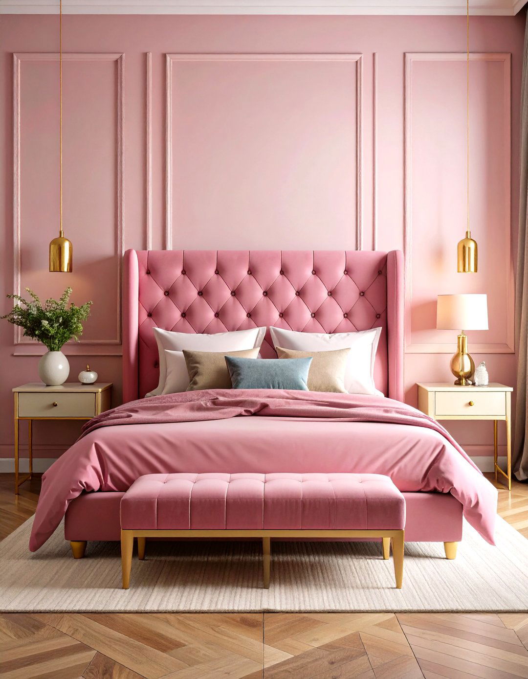 Velvet Opulence Pink and Gold Bedroom - 20 Pink and Gold Bedroom Ideas