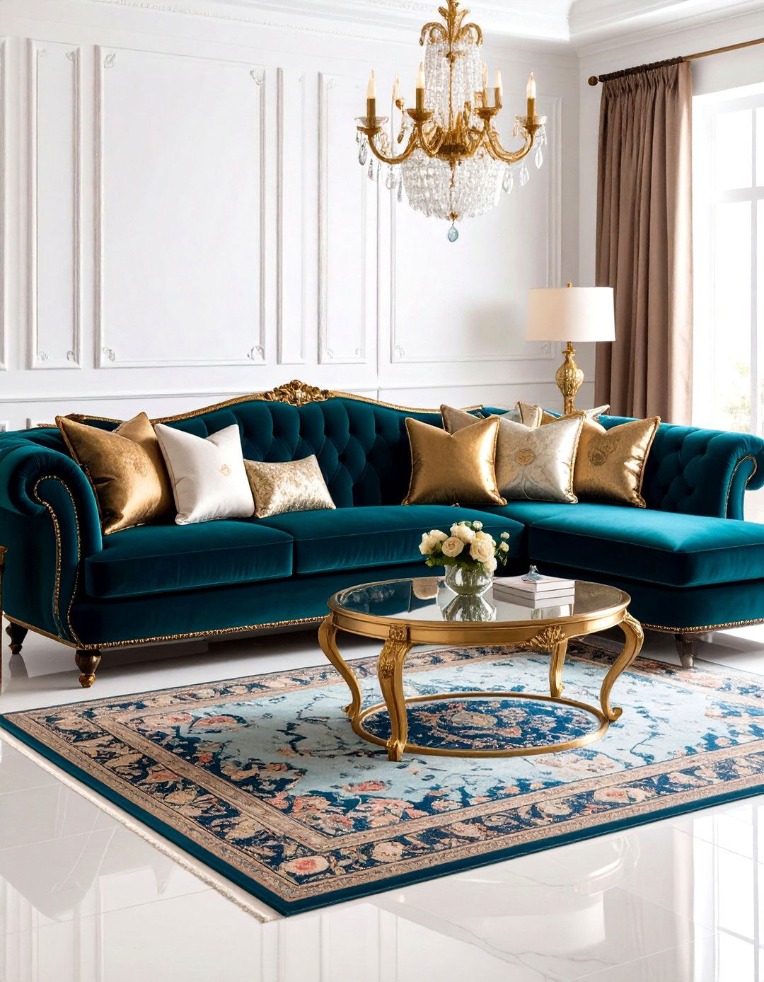 Velvet Sectional Mansion Living Room - 20 Mansion Living Room Ideas