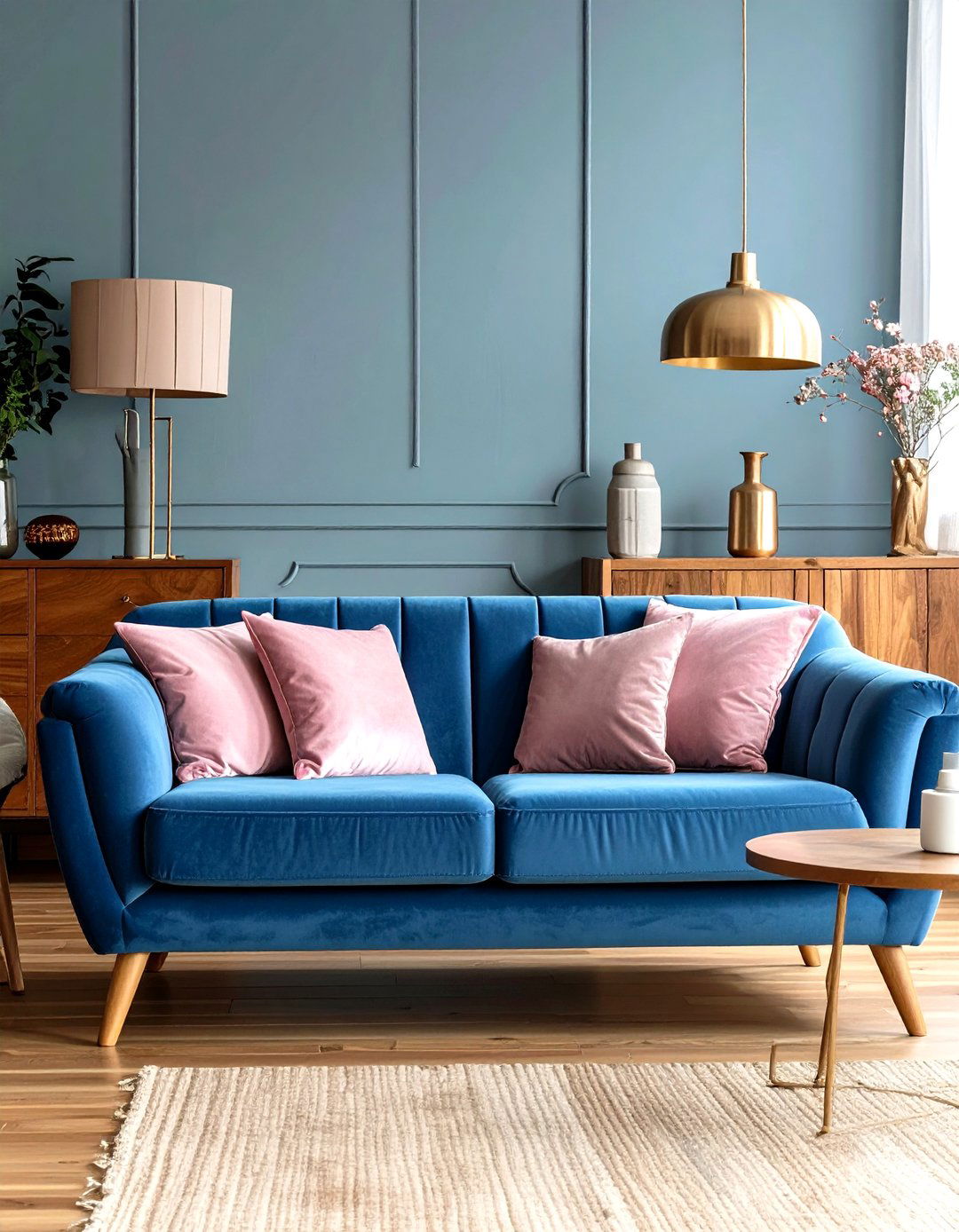 Velvet Texture Mix - 20 Pink and Blue Living Room Ideas