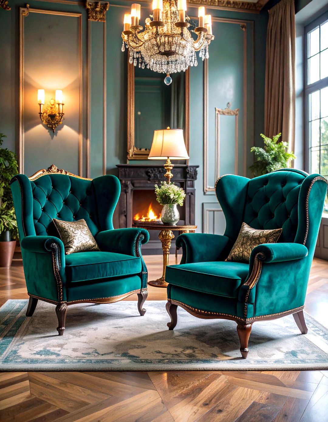 Velvet Upholstered Chairs in Front of Fireplace - 20 Chairs in Front of Fireplace Ideas