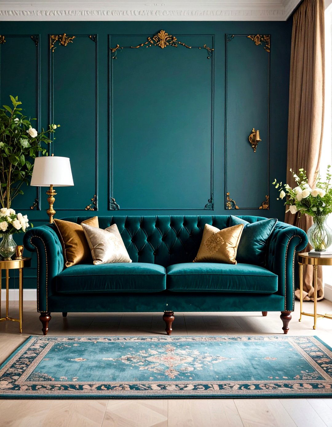Velvet Upholstered Sofa - 20 Victorian Dark Green Living Room Ideas