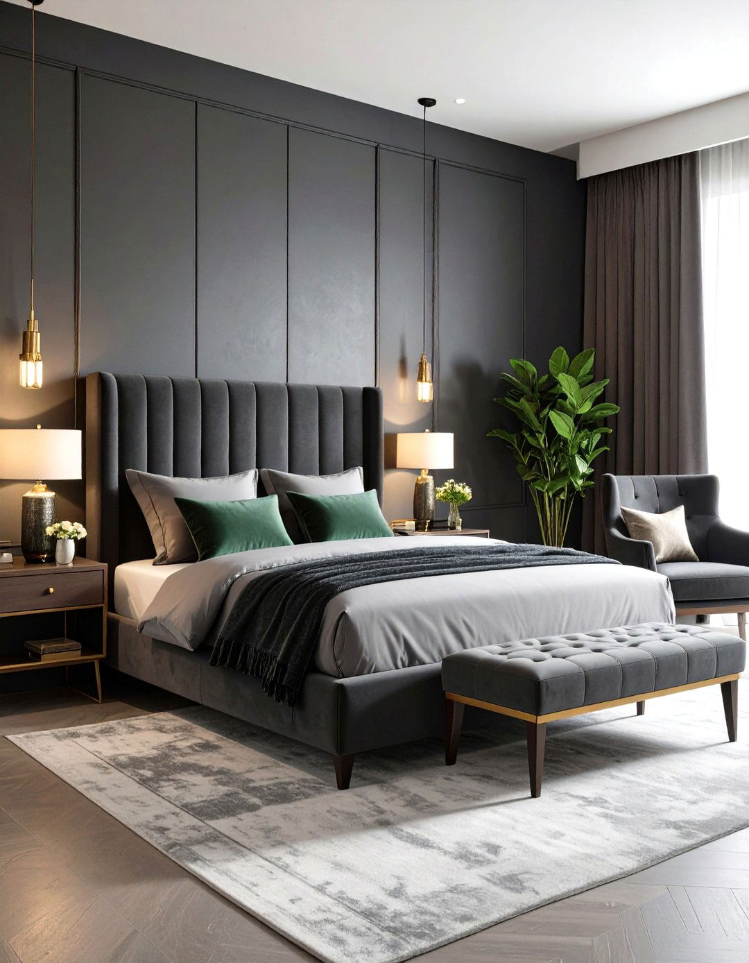 Velvet Upholstery Boosts Tactile Comfort - 20 Dark Grey Bedroom Ideas