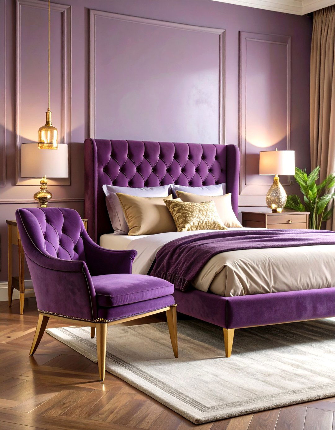 Velvet Upholstery for a Dark Purple Bedroom - 20 Dark Purple Bedroom Ideas
