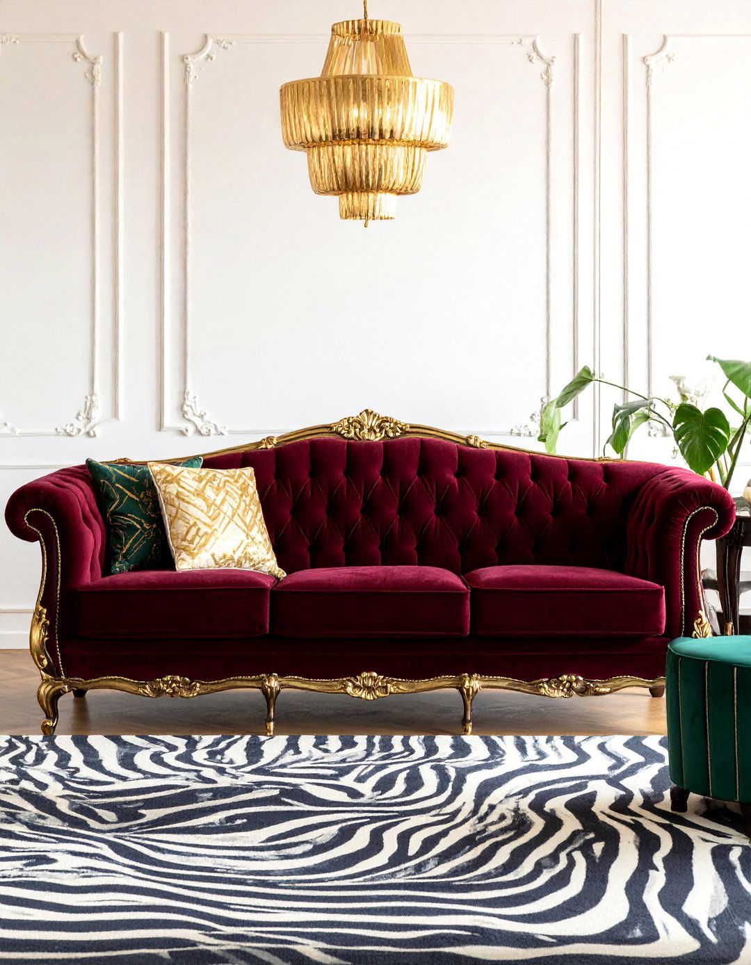 Velvet and Gold Hollywood Regency - 20 Burgundy Sofa Living Room Ideas