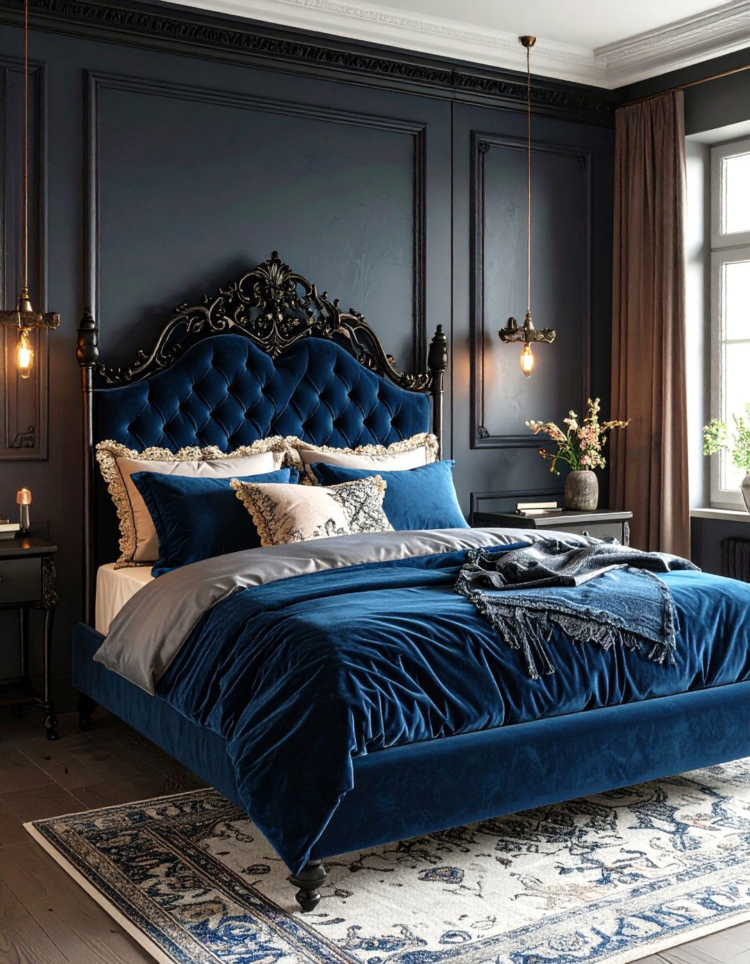 Velvet and Lace Layering in a Gothic Bedroom - 20 Gothic Bedroom Ideas