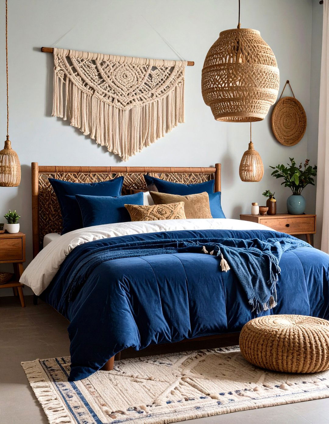 Velvet and Macrame Lux Layers for the Bedroom - 20 Dark Boho Bedroom Ideas