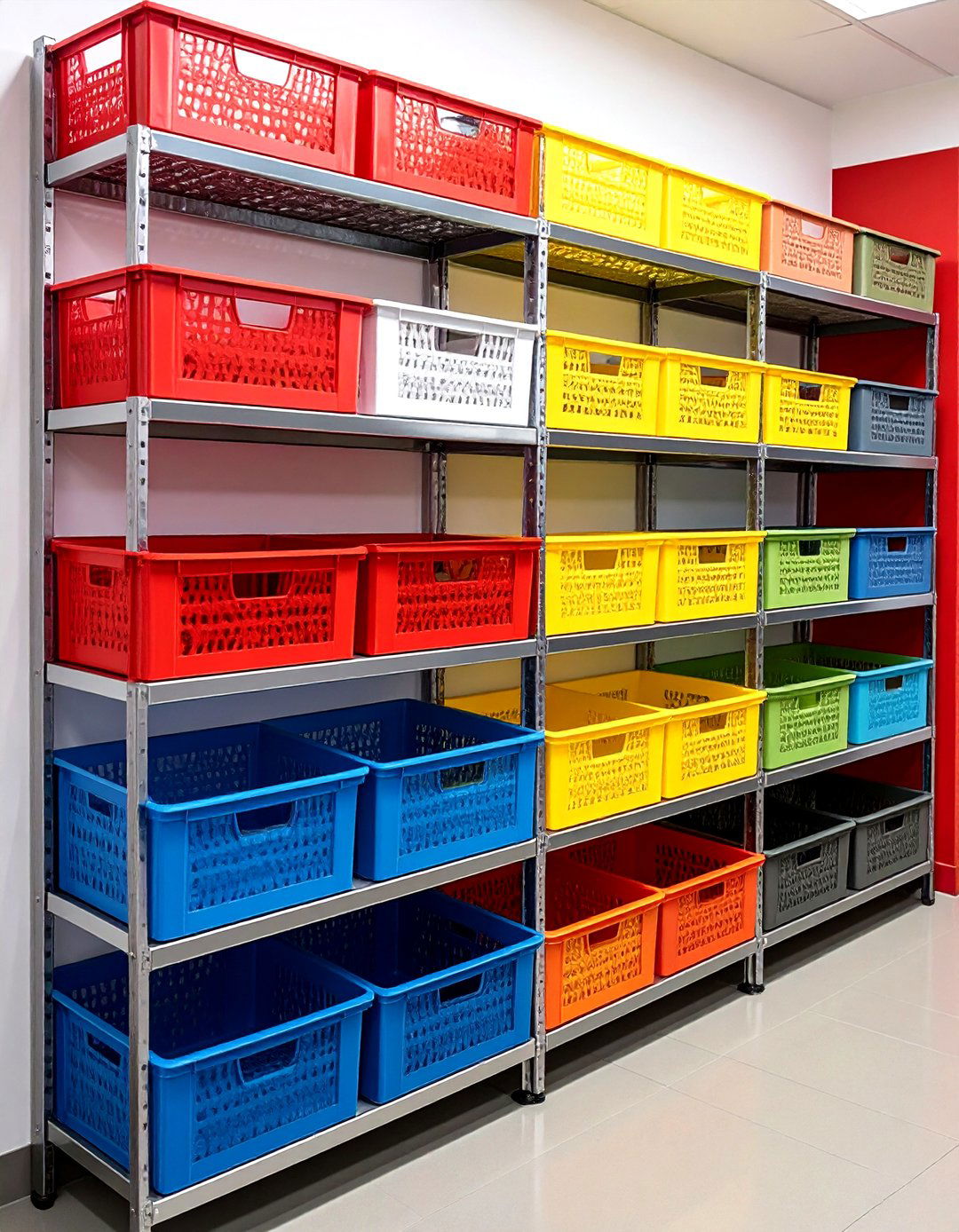 Ventilated Wire Baskets Clip to GearTrack Walls - 20 Garage Shoe Storage Ideas