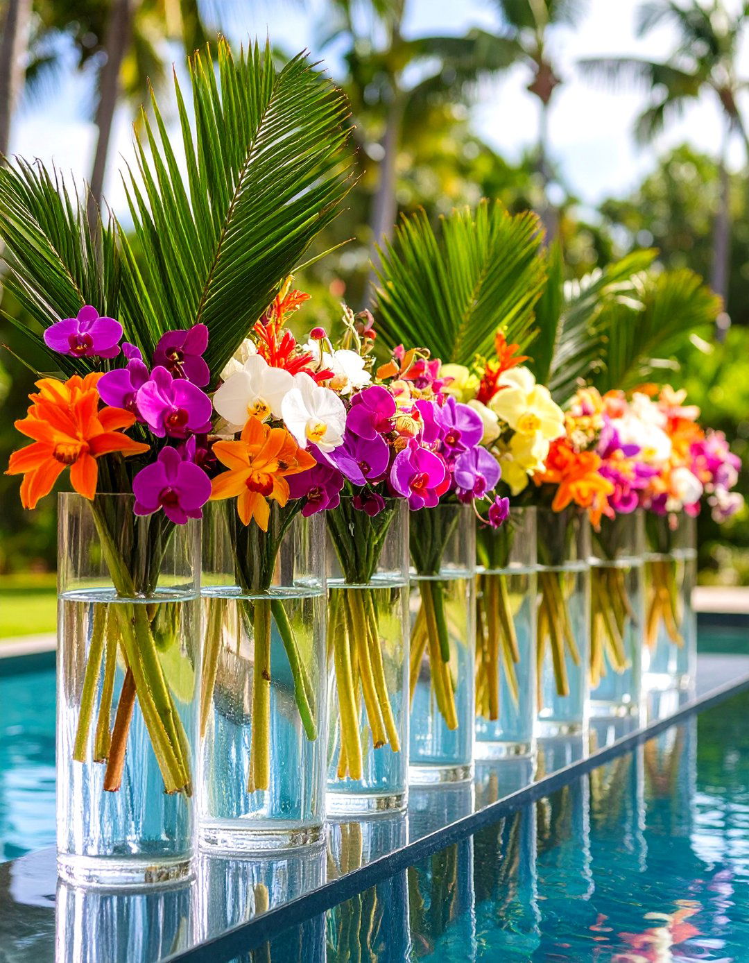 Verdant Palm Fronds in Glass Vases - 20 Tall Wedding Centerpiece Ideas