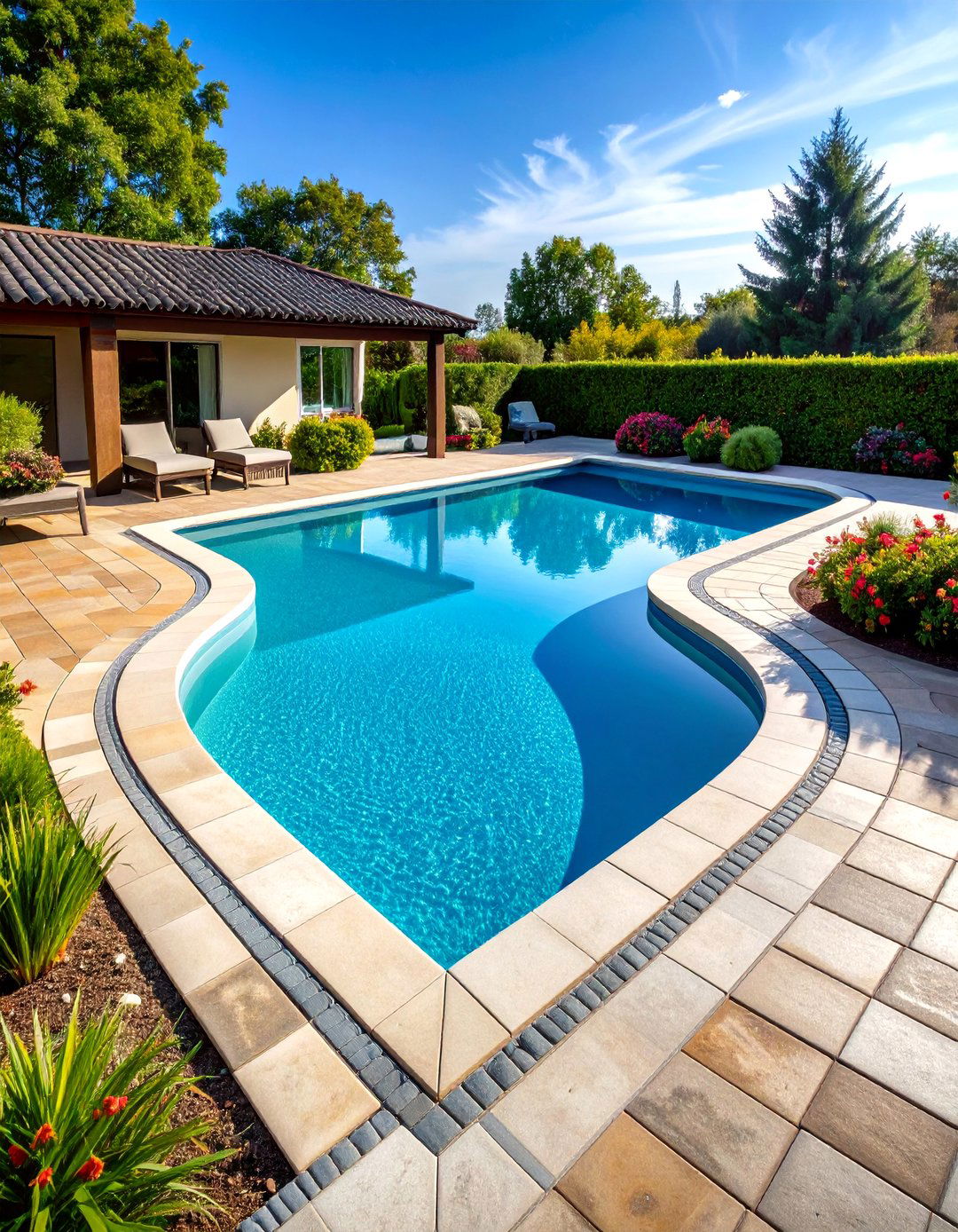 Versailles Pattern Concrete Pavers Pool Area - 20 Concrete Pavers Around Pool Ideas