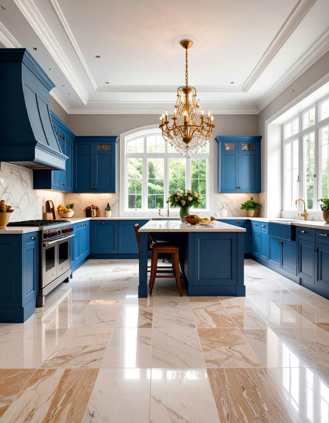 Versailles Pattern Travertine Floor Kitchen with Timeless Grandeur - 20 Travertine Floor Kitchen Ideas