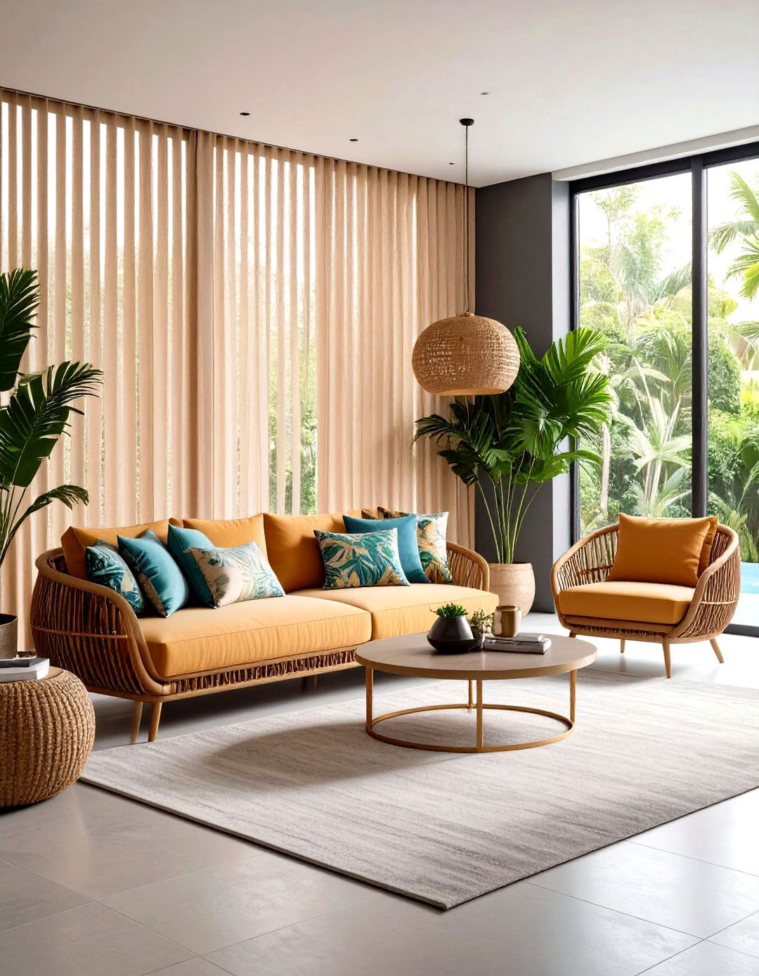 Vertical Blinds Living Room with Architectural Lines - 20 1980s Living Room Ideas