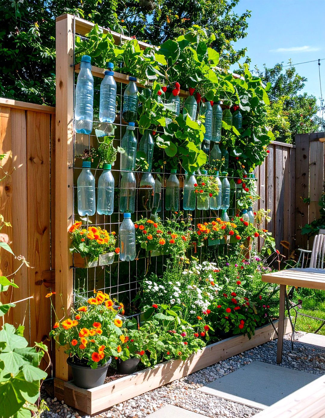 Vertical Bottle Wall Small Garden - 20 Budget Small Garden Ideas