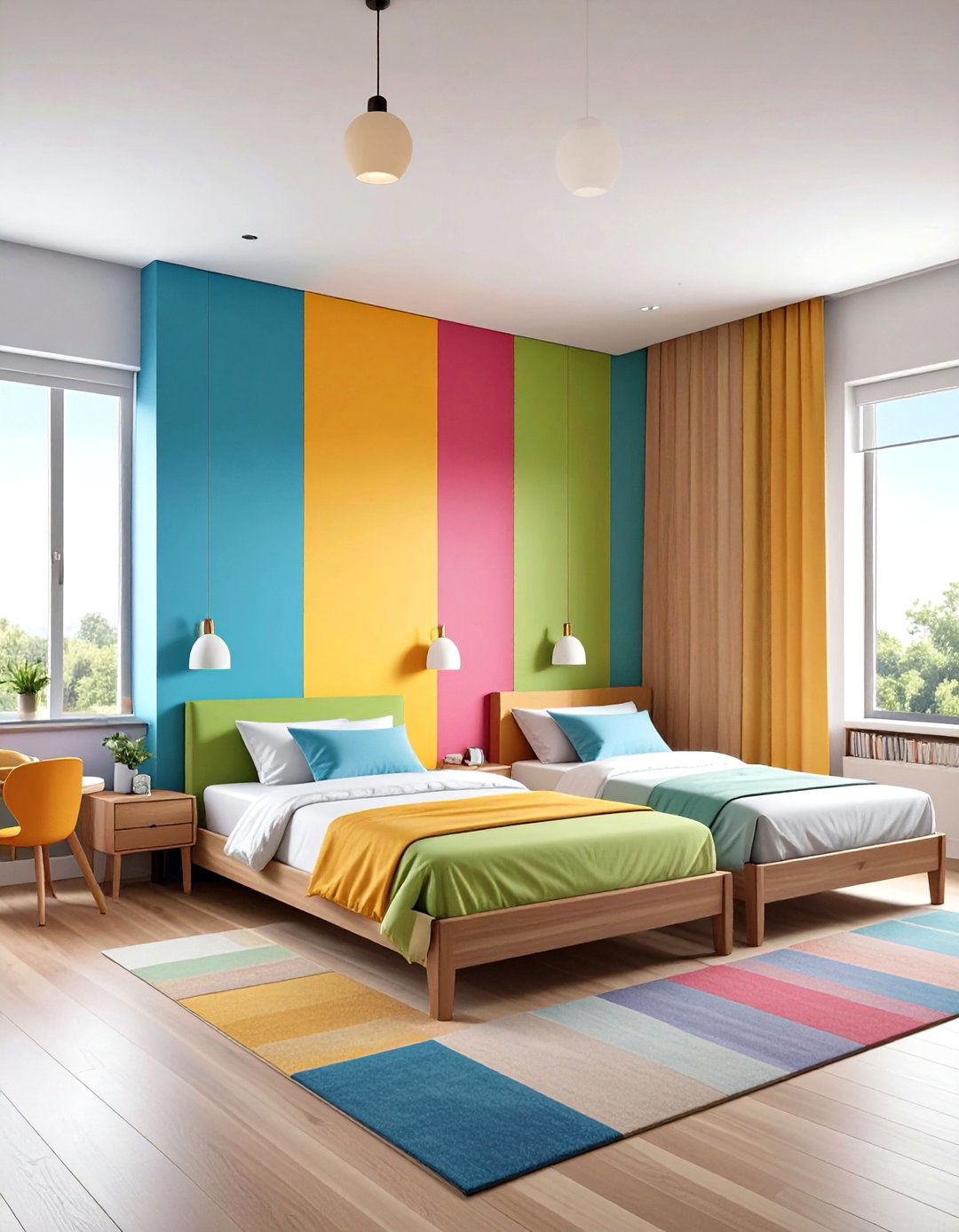 Vertical Color Blocking - 20 Shared Bedroom Ideas for Small Rooms