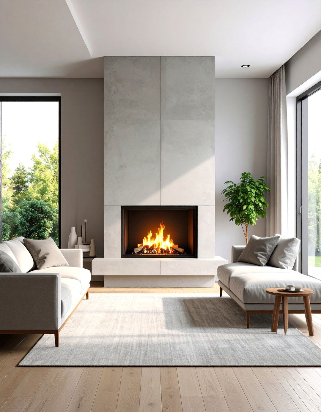 Vertical Concrete Fireplace Extending to Ceiling - 20 Concrete Fireplace Ideas