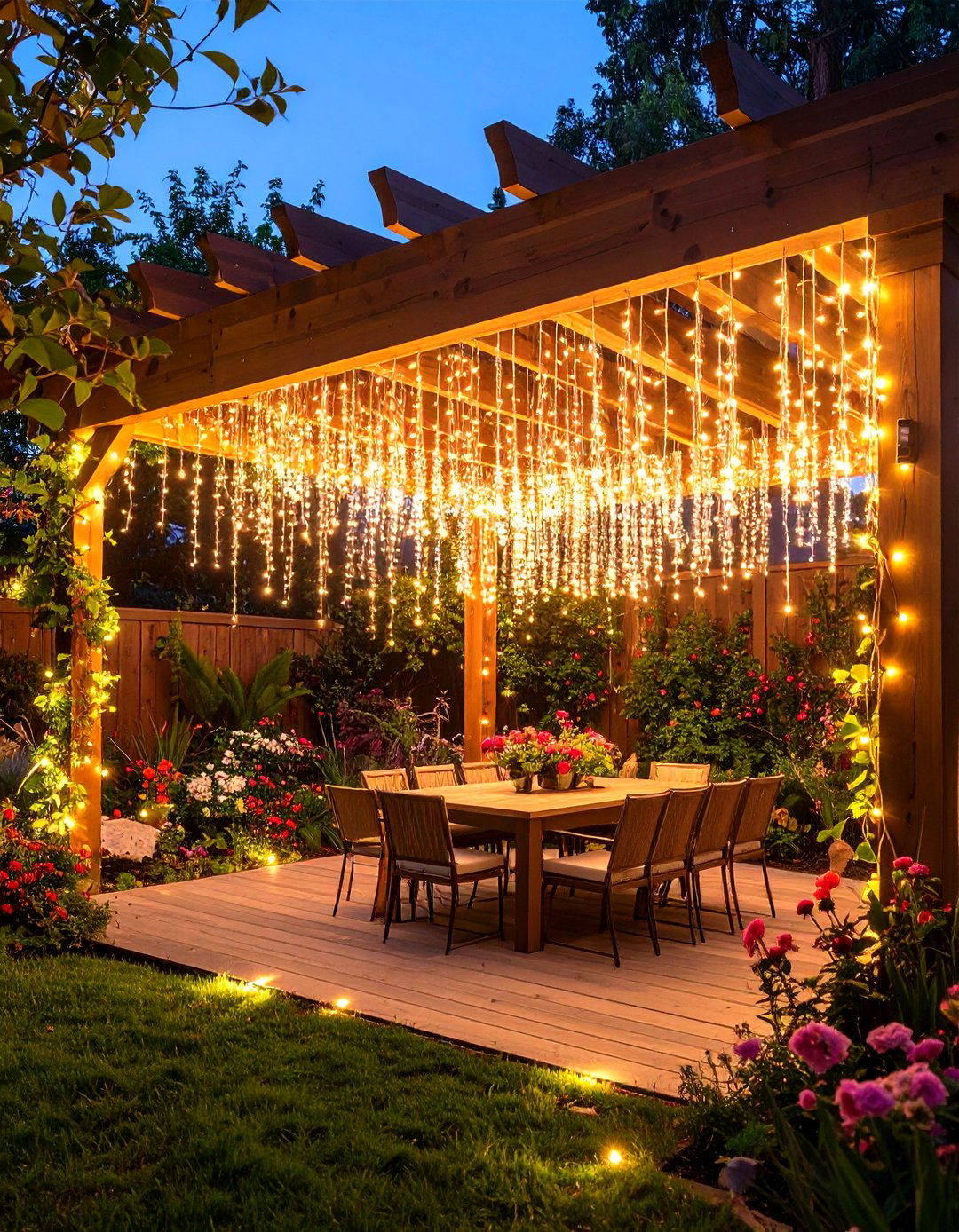 Vertical Drop Patio String Light Waterfall Effect - 20 Patio String Light Ideas