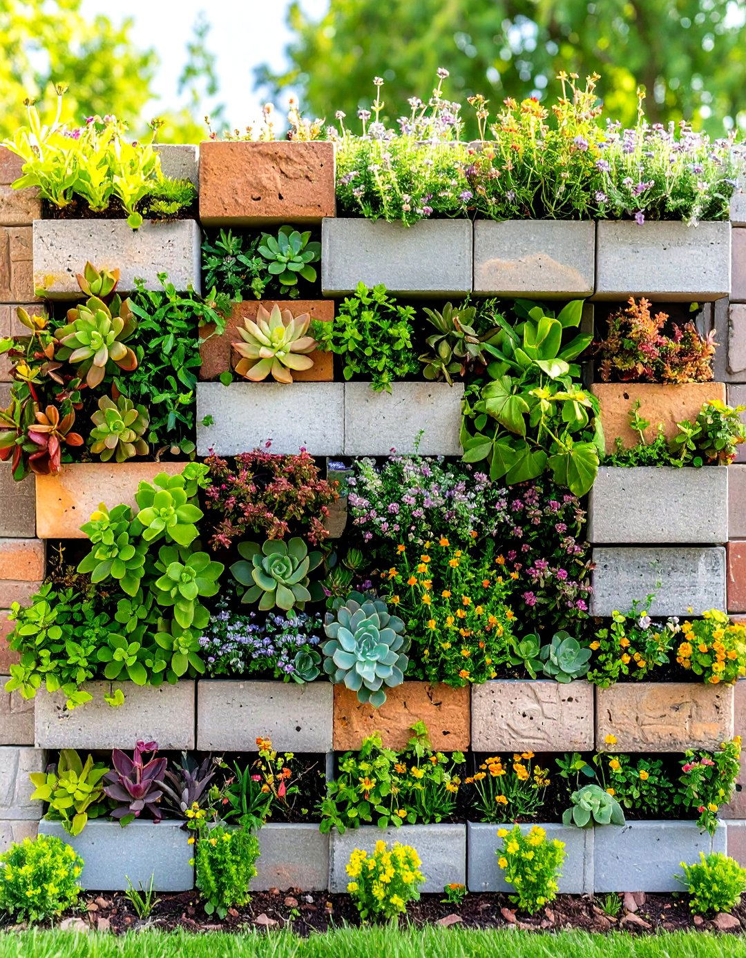 Vertical Garden Cinder Block Fence Planter Wall - 20 Cinder Block Fence Ideas