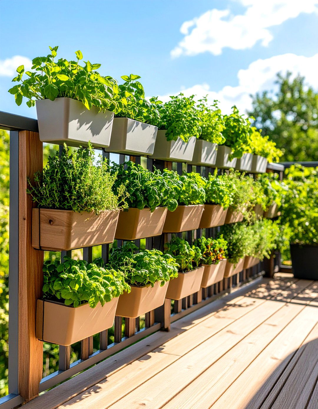 Vertical Herb Planters on Deck Railings - 20 Deck Decorating Ideas