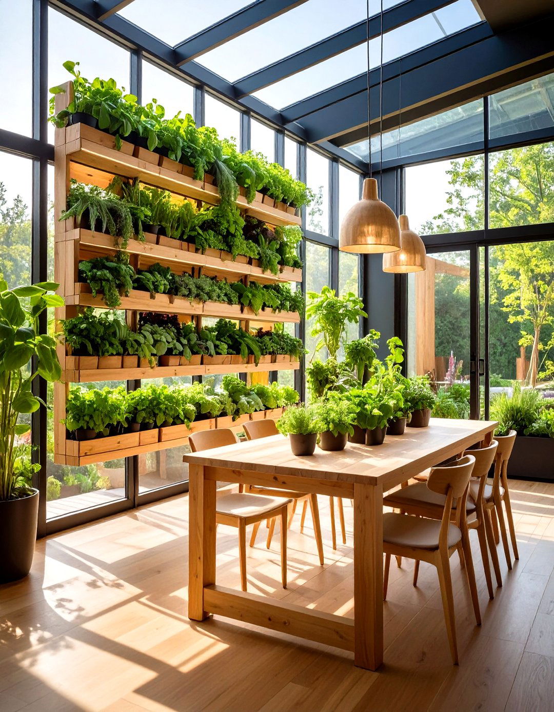 Vertical Herb Wall in the Dining Room - 20 Greenhouse Dining Room Ideas