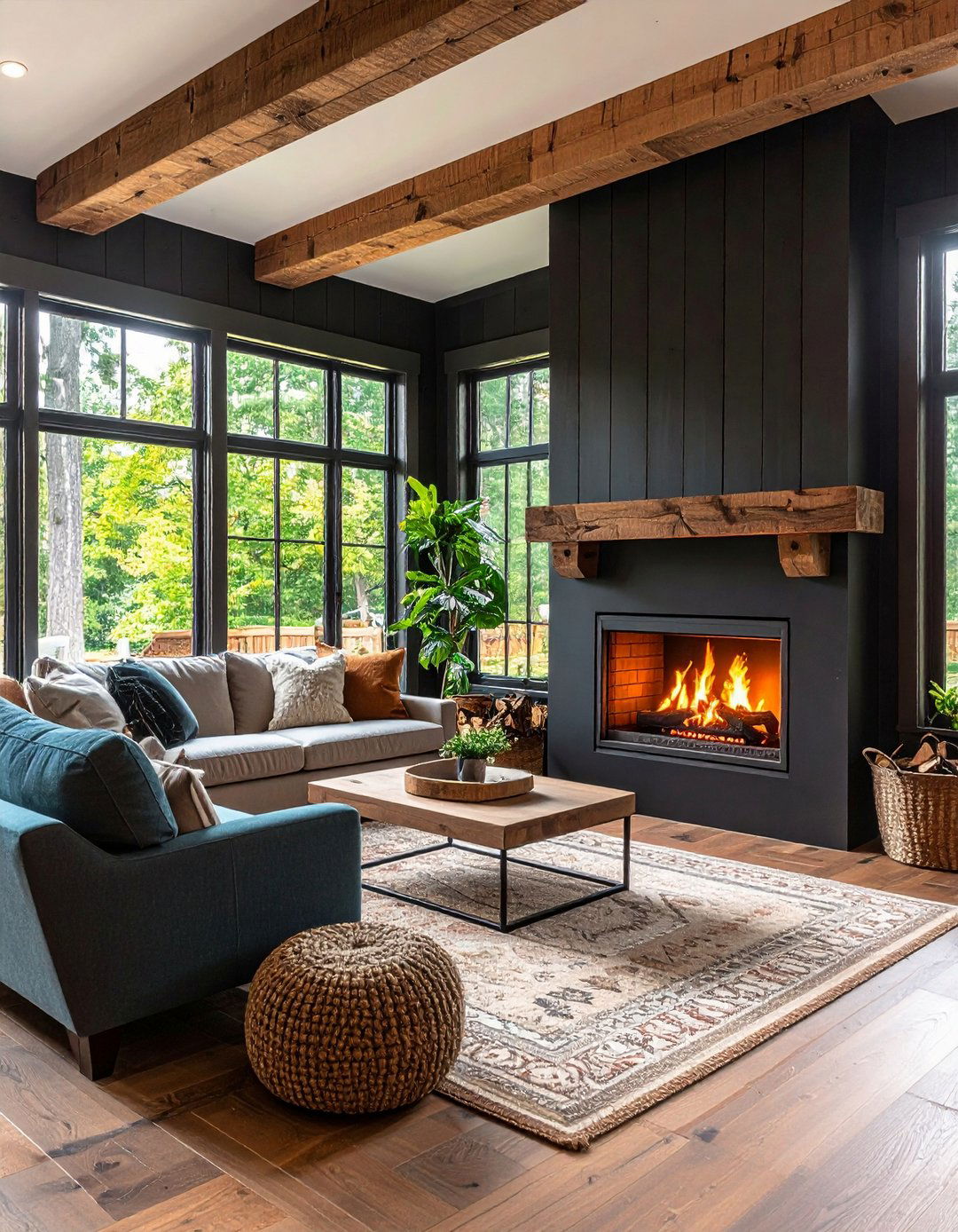 Vertical Lines to Stretch a Black Shiplap Fireplace - 20 Black Shiplap Fireplace Ideas
